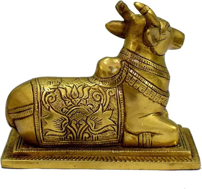 100% Pure Brass Sitting Nandi Cow Statue – Handcrafted Spiritual Home Décor Showpiece (4.5 Inch)