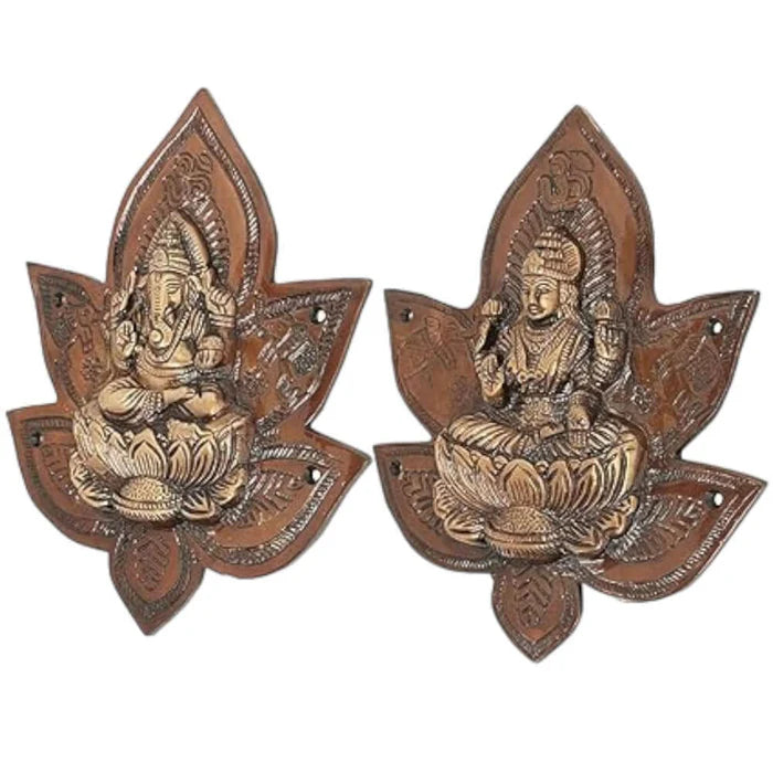 Heavy Brass Lakshmi Ganesha Patta Wall Hanging Set – Antique Finish Decorative Wall & Door Décor