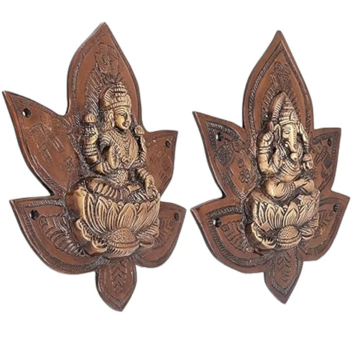 Heavy Brass Lakshmi Ganesha Patta Wall Hanging Set – Antique Finish Decorative Wall & Door Décor