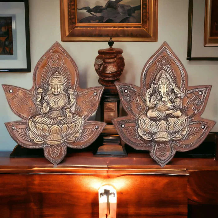 Heavy Brass Lakshmi Ganesha Patta Wall Hanging Set – Antique Finish Decorative Wall & Door Décor
