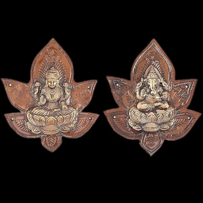 Heavy Brass Lakshmi Ganesha Patta Wall Hanging Set – Antique Finish Decorative Wall & Door Décor
