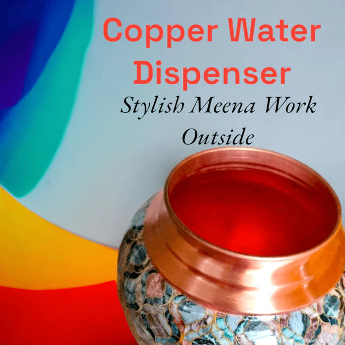 RoyalStuffs Copper Water Dispenser with Abstract Meena Art – 10 Liter Printed Copper Storage Container with Brass Tap
