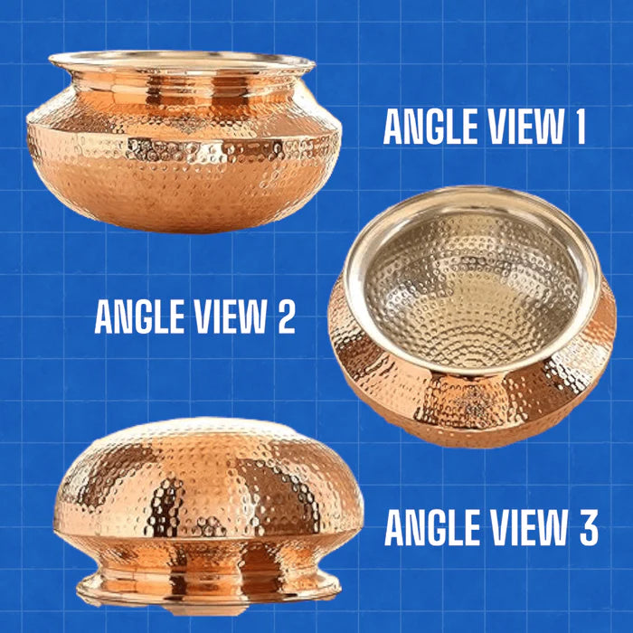 Hammered Copper Handi with Tin Lining – Traditional Degchi Cooking Pot with Lid (9000 ML)