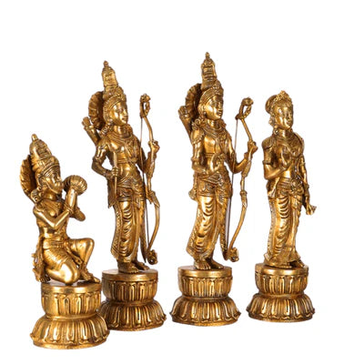 Very Large Pure Brass Ram Darbar Statue – Lord Rama, Sita, Lakshman & Hanuman Murti Set