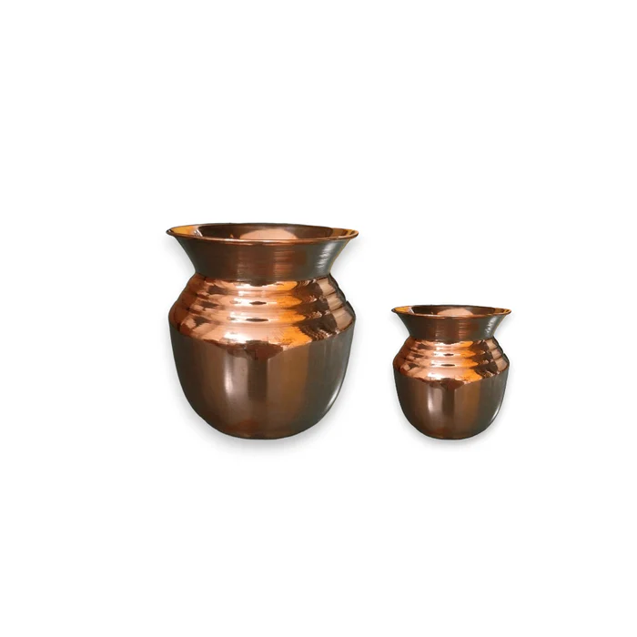 Set of 2 Pure Copper Lota Kalash – Handcrafted Copper Kalash Set for Drinking Water & Pooja
