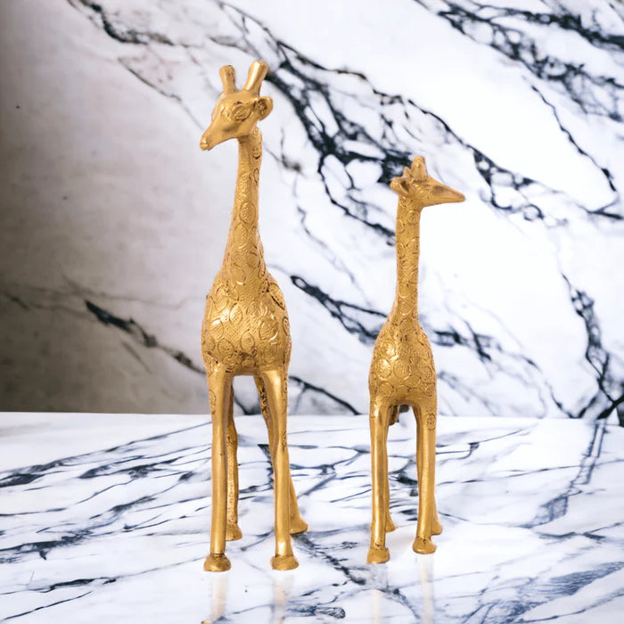 Decorative Brass Giraffe and Calf Statue Set – Handcrafted Luxury Home Décor Figurines