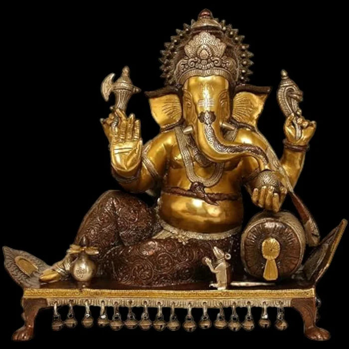 Royal India Brass Lord Ganesha Sitting on Chowki – Premium Handcrafted Brass Idol (15 Inch)