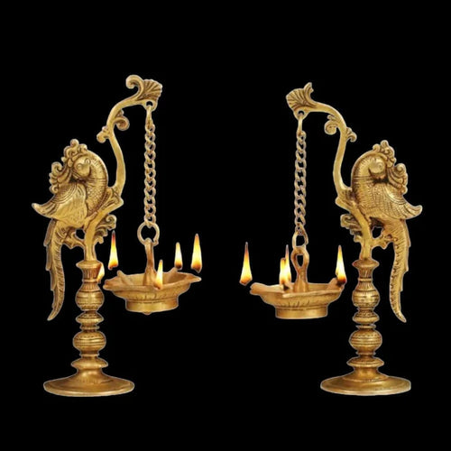 Brass Annam Bird Diya Oil Lamp Set – Handcrafted Traditional Hanging Deepam Décor (Set of 2)