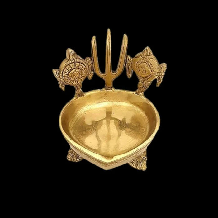 RoyalStuffs Shanku Chakra Namah Deepam Brass Diya – Heavy Kuber Deepam Oil Lamp for Pooja & Diwali Décor