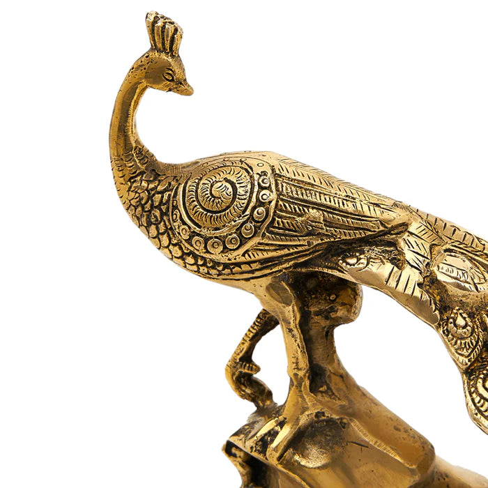 Brass Peacock Figurine Showpiece – Handcrafted Golden Peacock Home Décor Statue (17 CM)