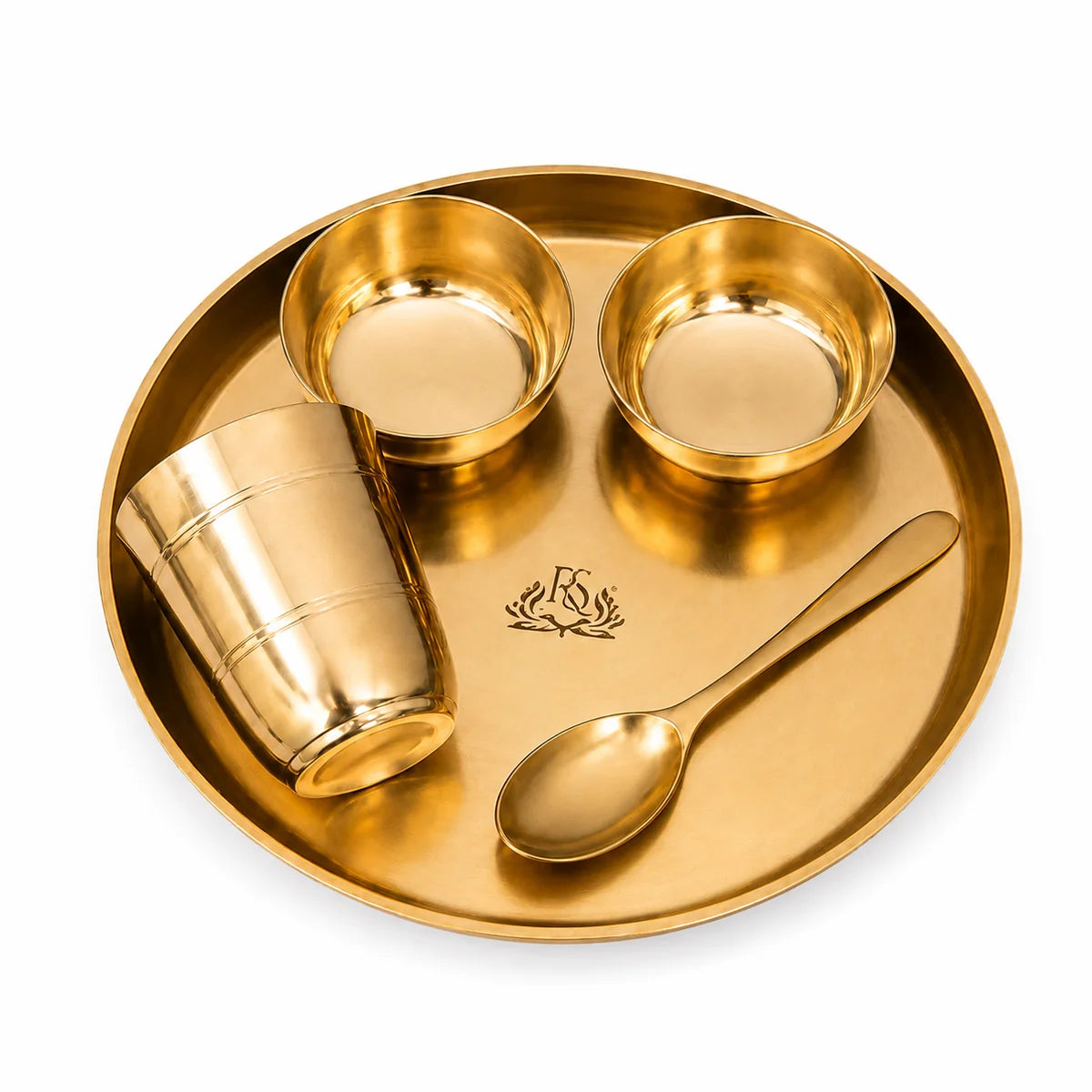 10 Inch Pure Kansa Bronze Bhojan Thali Set – 5 Piece Handcrafted Dinnerware Set (80:20 Certified Bronze)