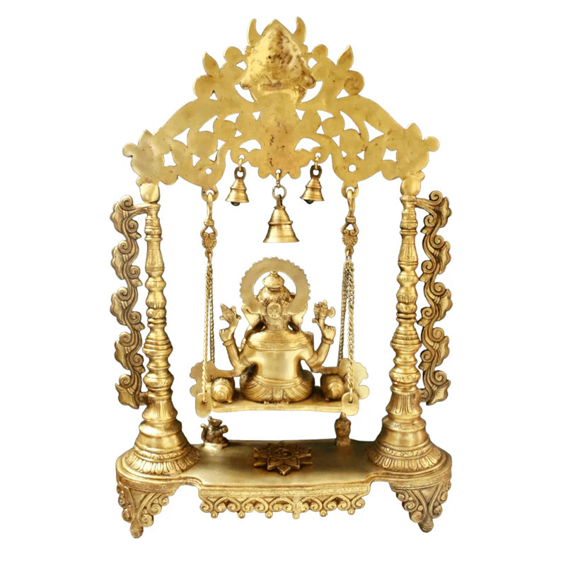 Royal Brass Ganesha Idol on Jhula – 66 cm Handcrafted Temple Decor