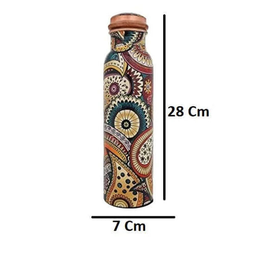 Colorful Paisley Pure Copper Water Bottle – Jointless Leak-Proof Ayurveda Bottle for Sports & Yoga (1000 ML)