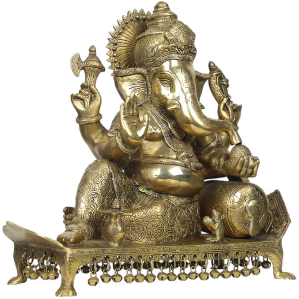 Royal Brass Lord Ganesha Sitting on Chowki – Handcrafted Premium Brass Idol (15 Inch)