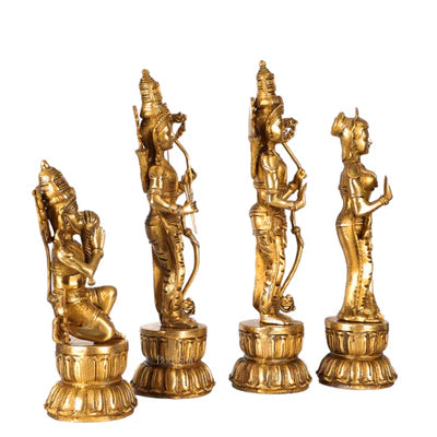 Very Large Pure Brass Ram Darbar Statue – Lord Rama, Sita, Lakshman & Hanuman Murti Set
