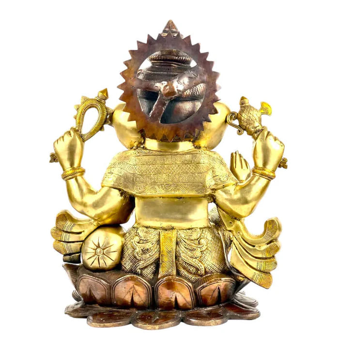 RoyalStuffs 22 Inch Large Brass Lord Ganesha Statue – Handmade Exotic Triple Chola Finish Ganpati Idol on Lotus