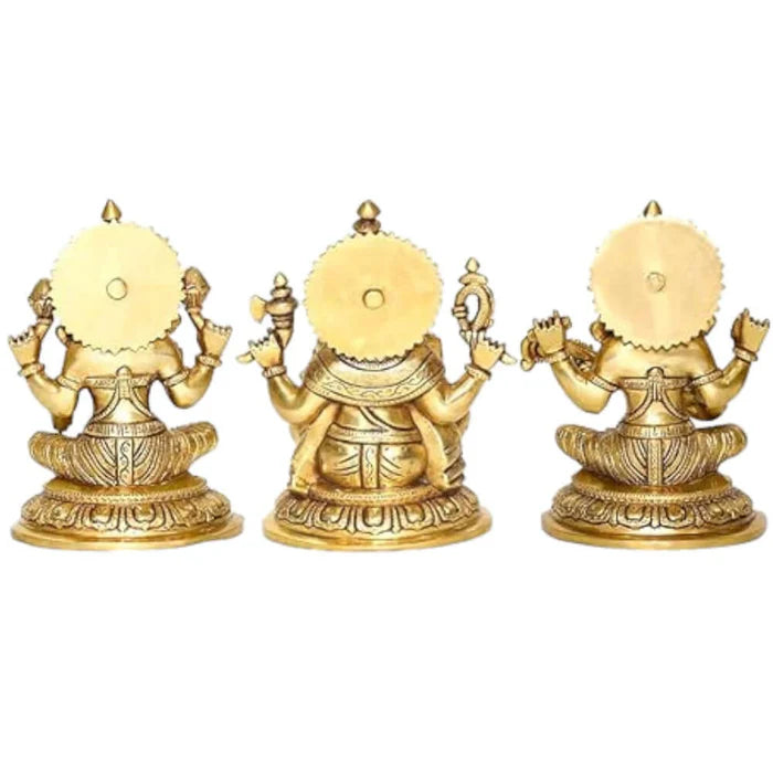 Brass Ganesha Lakshmi Saraswathi Statue Set – Large Handmade Divine Idol Collection (10 Inch)