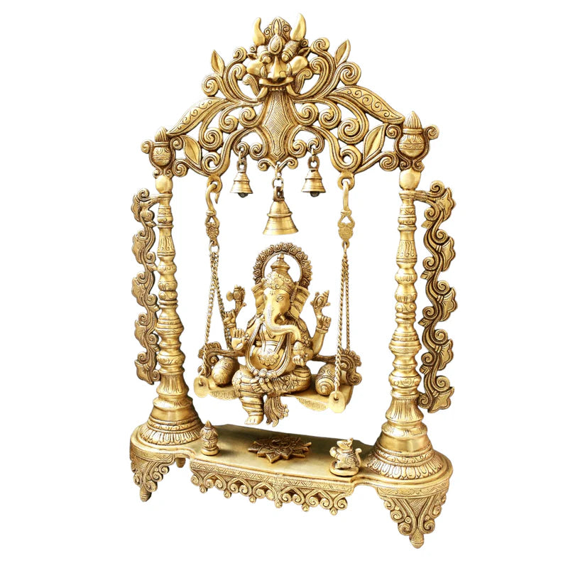 Royal Brass Ganesha Idol on Jhula – 66 cm Handcrafted Temple Decor
