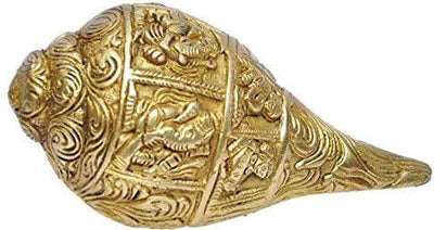 Royal Brass Ganesha on Shankh – Golden Finish Decorative Idol (1 KG)