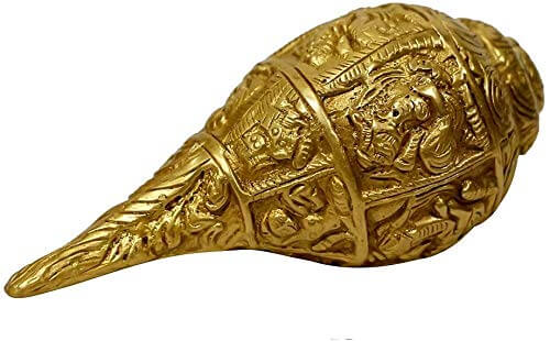 Royal Brass Ganesha on Shankh – Golden Finish Decorative Idol (1 KG)