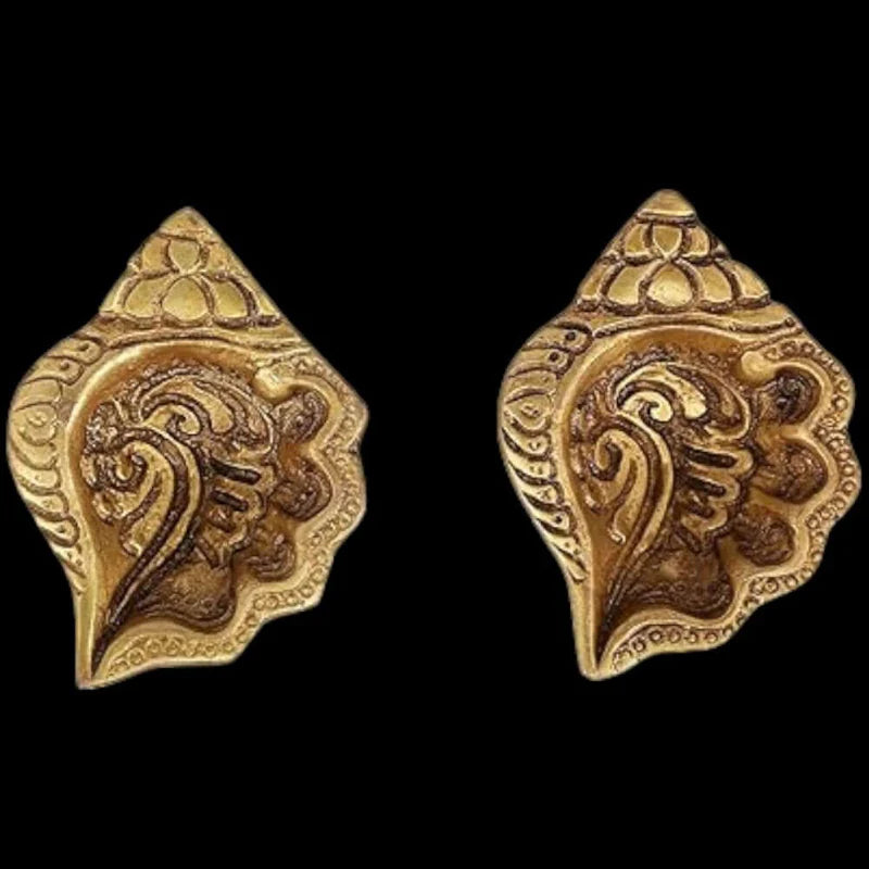 Set of 2 Brass Diya for Puja Table Decorative Showpiece Brass Gold Finish Oil Lamp – 400 Gram