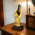 RoyalStuffs Brass Hand Shape Decorative Showpiece with Pen Holder – 16 CM Golden Desk Organizer