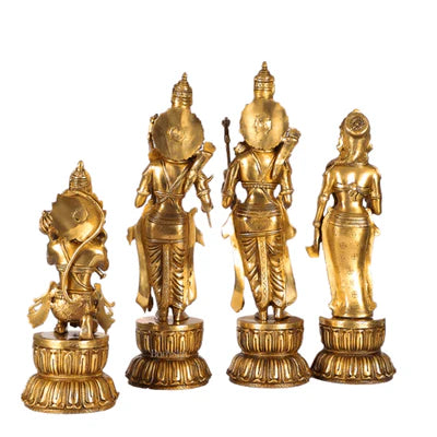 Very Large Pure Brass Ram Darbar Statue – Lord Rama, Sita, Lakshman & Hanuman Murti Set