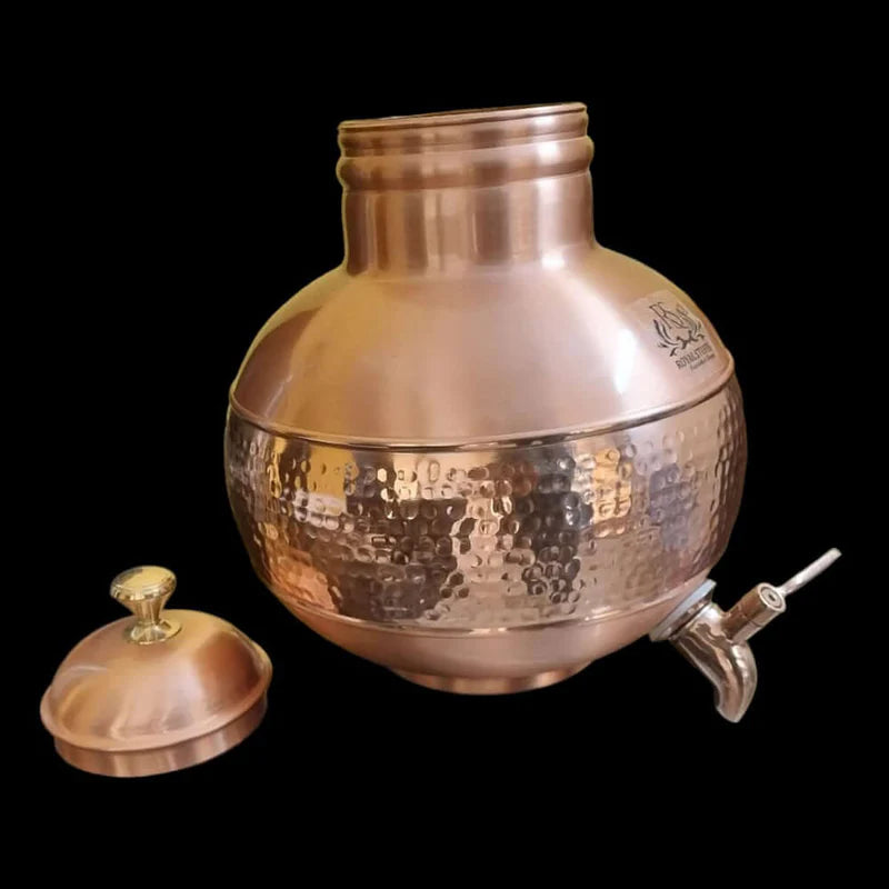 RoyalStuffs 100% Pure Copper 5 Litre Matka with Brass Tap Hand Hammered Handcrafted Copper Water Dispenser