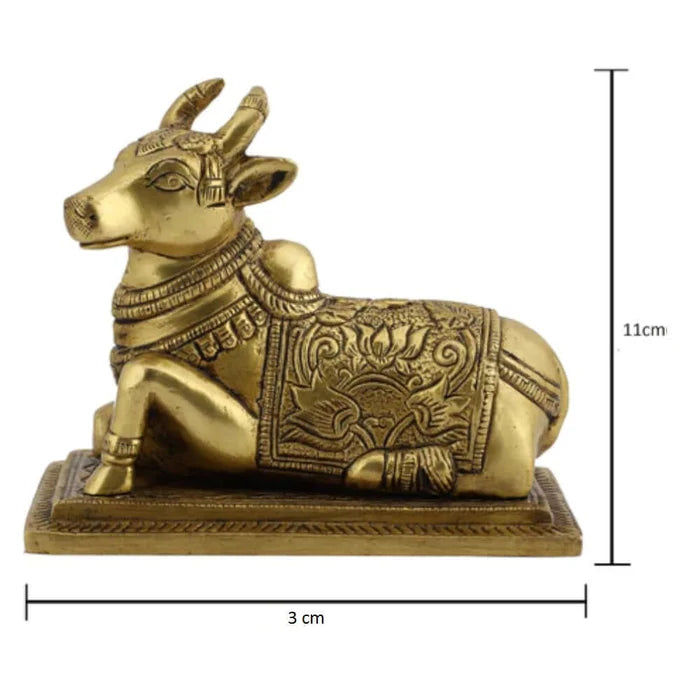 100% Pure Brass Sitting Nandi Cow Statue – Handcrafted Spiritual Home Décor Showpiece (4.5 Inch)
