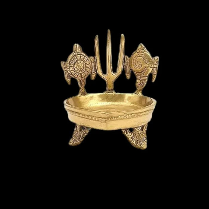 RoyalStuffs Shanku Chakra Namah Deepam Brass Diya – Heavy Kuber Deepam Oil Lamp for Pooja & Diwali Décor