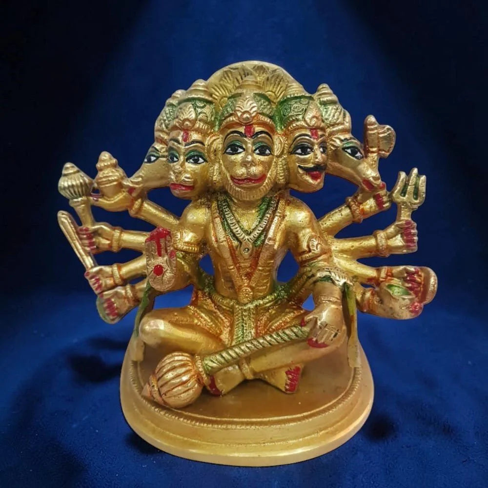 RoyalStuffs 5 Inch Pure Brass Panchmukhi Coloured Hanuman Ji Idol – Handcrafted Divine Brass Murti