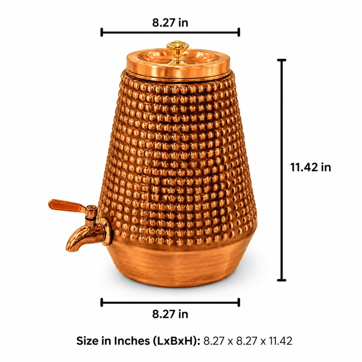 RoyalStuffs 5 L Hammered Antique Copper Water Dispenser – Handcrafted Copper Beverage Dispenser with Tap