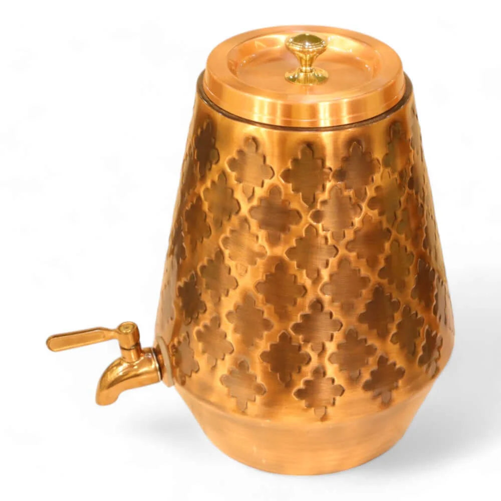 RoyalStuffs 5 L Pure Copper Water Dispenser – Conical Antique Kangura Design Beverage Dispenser with Tap
