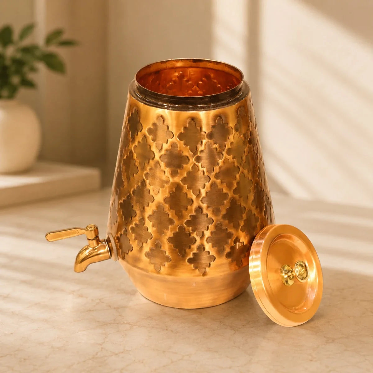 RoyalStuffs 5 L Pure Copper Water Dispenser – Conical Antique Kangura Design Beverage Dispenser with Tap