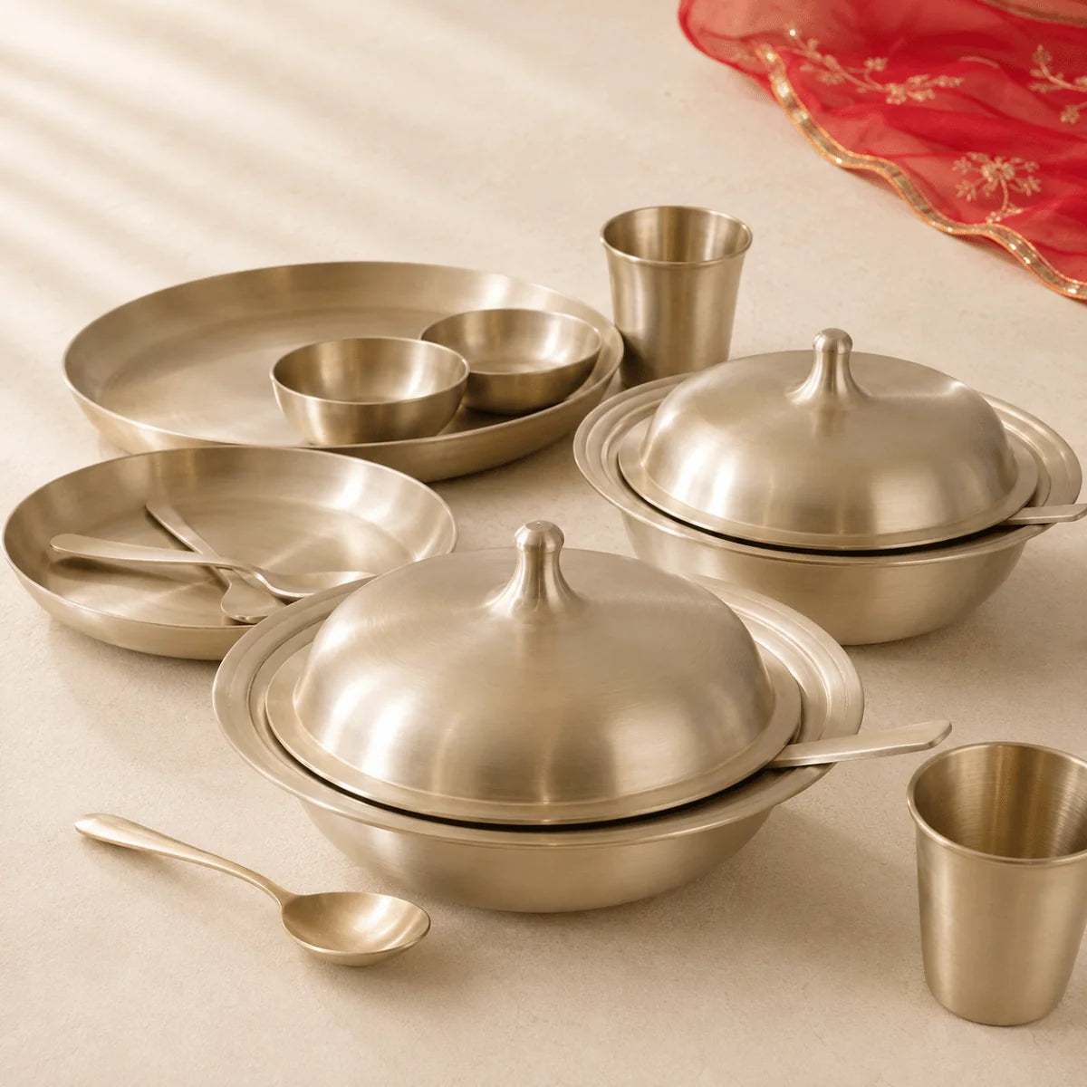 51 Piece Pure Kansa Dinner Set – Premium Bronze Dining Collection (80:20 Certified Bronze)