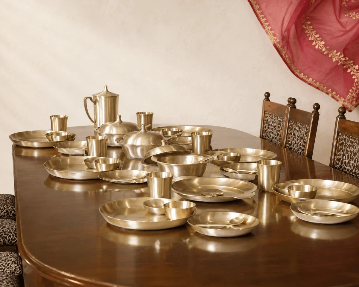 51 Piece Pure Kansa Dinner Set – Premium Bronze Dining Collection (80:20 Certified Bronze)