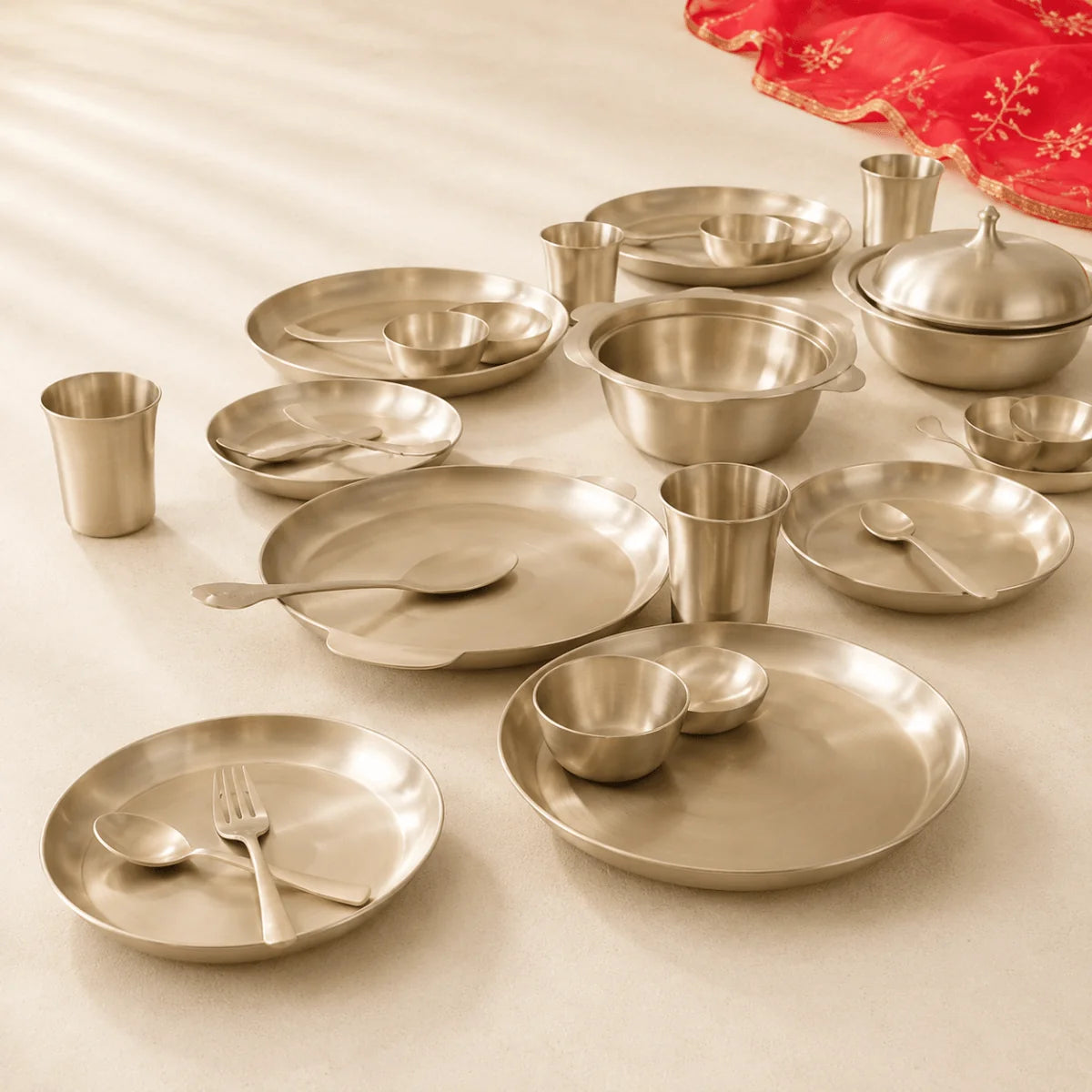 51 Piece Pure Kansa Dinner Set – Premium Bronze Dining Collection (80:20 Certified Bronze)