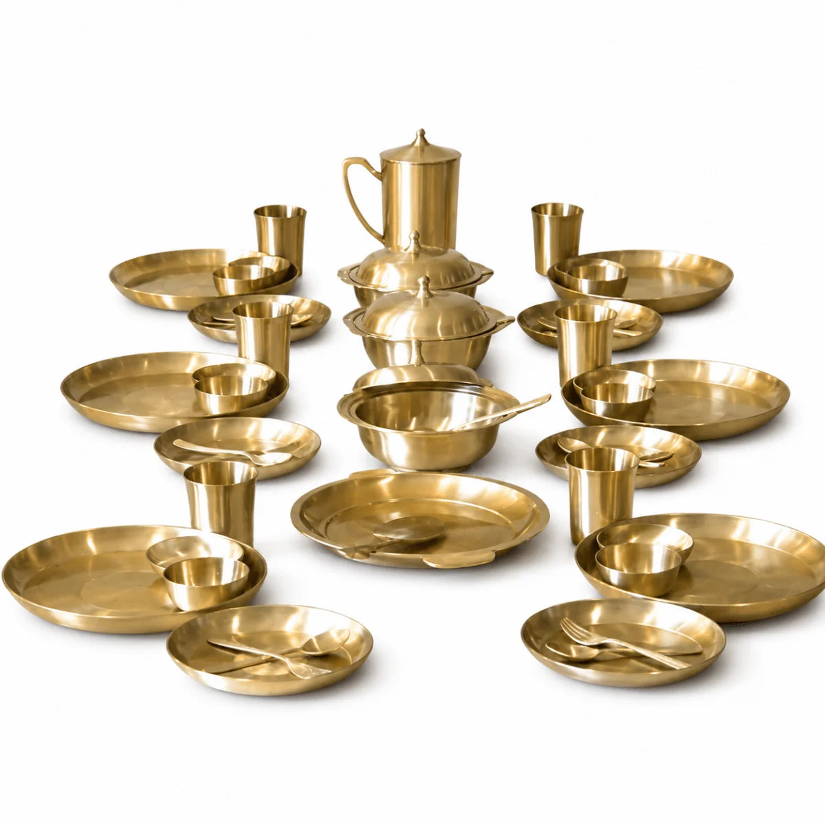 51 Piece Pure Kansa Dinner Set – Premium Bronze Dining Collection (80:20 Certified Bronze)