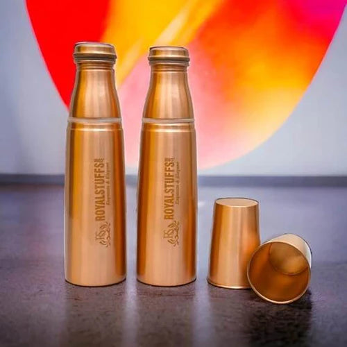 Pack of 2 Pure Copper Water Bottles – 1 Liter Extra Large Copper Drinkware Gift Set
