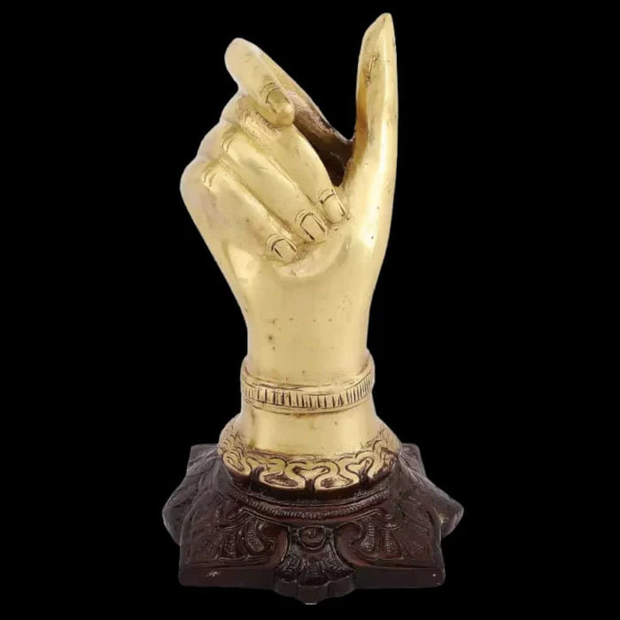 RoyalStuffs Brass Hand Shape Decorative Showpiece with Pen Holder – 16 CM Golden Desk Organizer