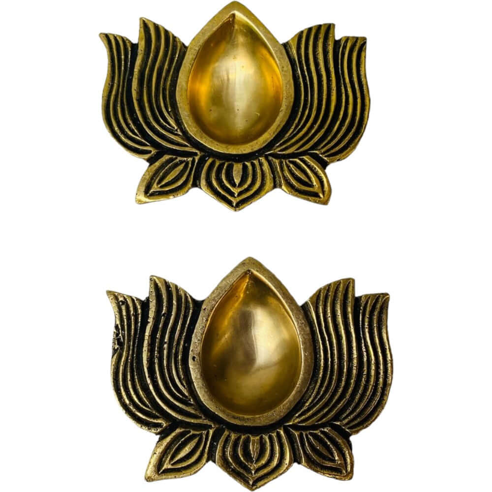Indian Diwali Oil Lamp Pooja Diya Brass Light Lotus Kamal Laxmi Vilakku Decorative Wicks Diyas Set of 8 – Gold Finish