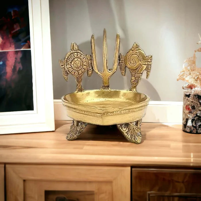 RoyalStuffs Shanku Chakra Namah Deepam Brass Diya – Heavy Kuber Deepam Oil Lamp for Pooja & Diwali Décor