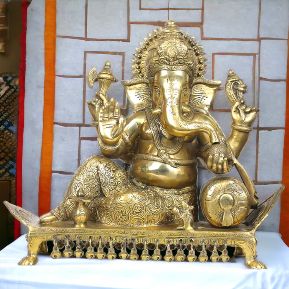 Royal Brass Lord Ganesha Sitting on Chowki – Handcrafted Premium Brass Idol (15 Inch)