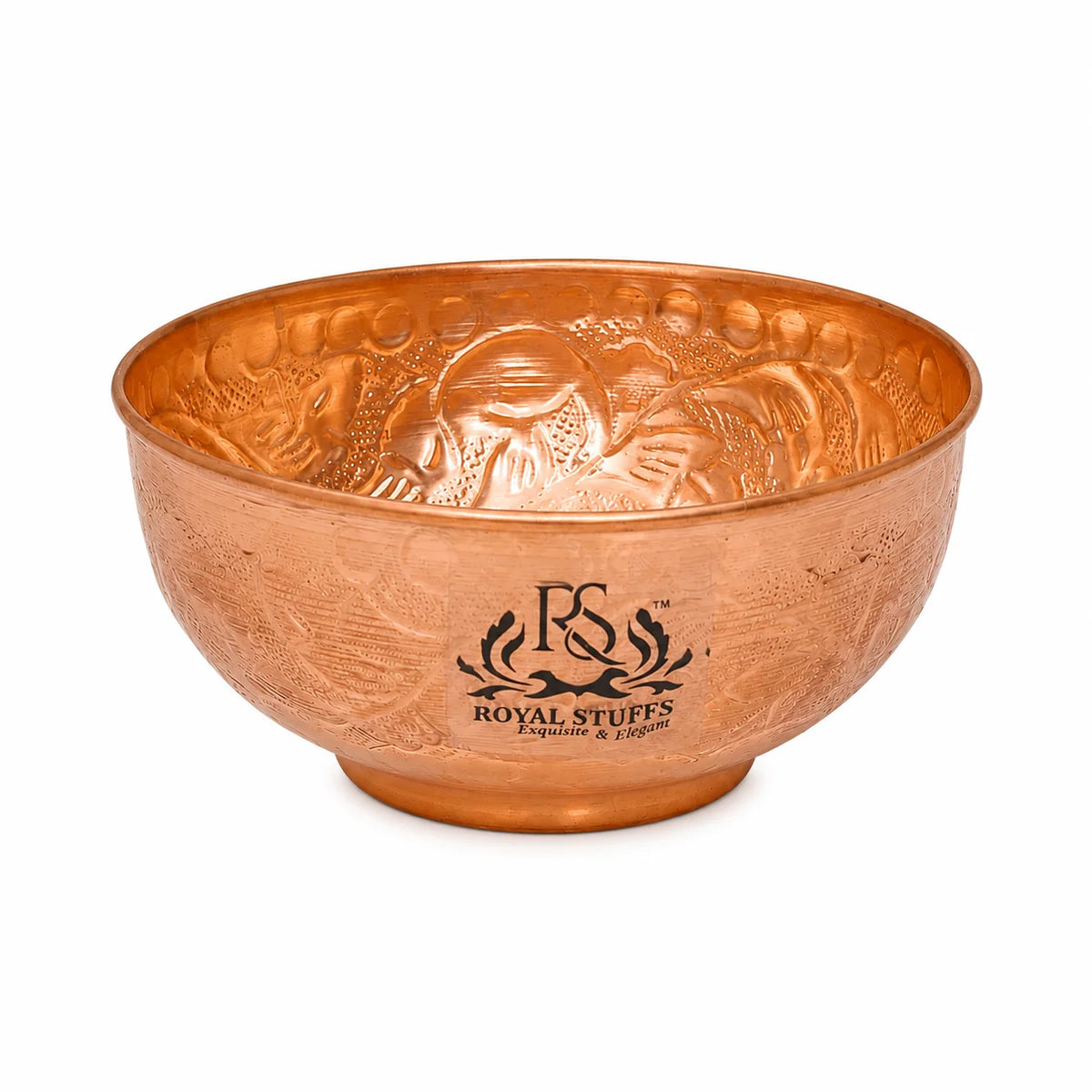 Set of 4 Embossed Leaf Design Copper Bowls – Handmade Serving Bowls (440 ML Each)