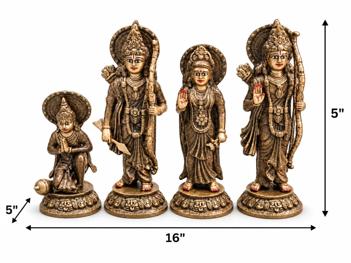 16-Inch Handmade Antique Dark Brass Ram Darbar Idol Set | Pure Brass | 18 Kg