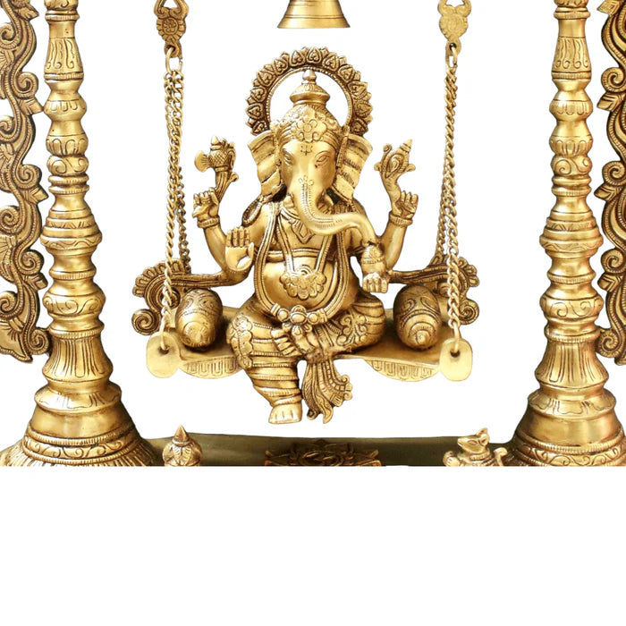 Royal Brass Ganesha Idol on Jhula – 66 cm Handcrafted Temple Decor
