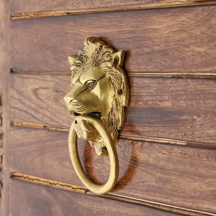 Gold Finish Brass Lion Door Knocker – Handcrafted Decorative Entrance Hardware