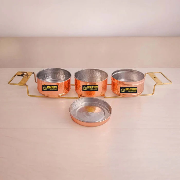 RoyalStuffs Copper 3 Tier Office Tiffin Lunch Box with Tin Lining – Hammered Copper Lunch Carrier