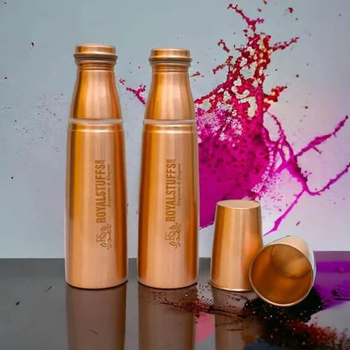Pack of 2 Pure Copper Water Bottles – 1 Liter Extra Large Copper Drinkware Gift Set