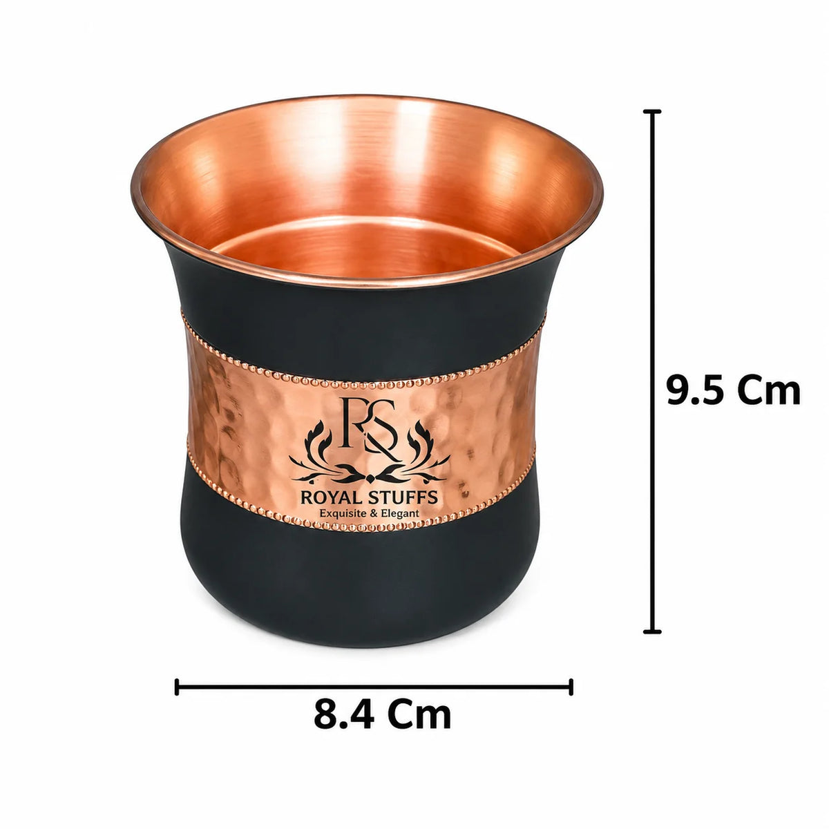 Set of 2 Silk Black Half Hammered Copper Tumblers – Pure Copper Water Glass Set (250 ML)